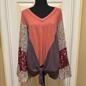 Boho Patchwork V-Neck Top - Multicolor oversized